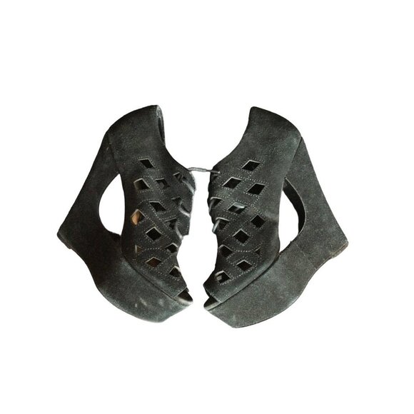 Steve Madden Daade Cut-Out Suede Leather Wedge Heel Bootie Black Size 7.5 M - Picture 6 of 10